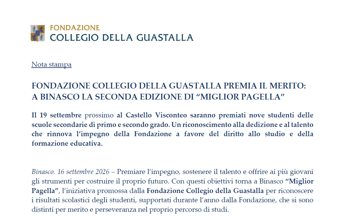Comunicato Stampa 2ª edizione “Miglior Pagella”
